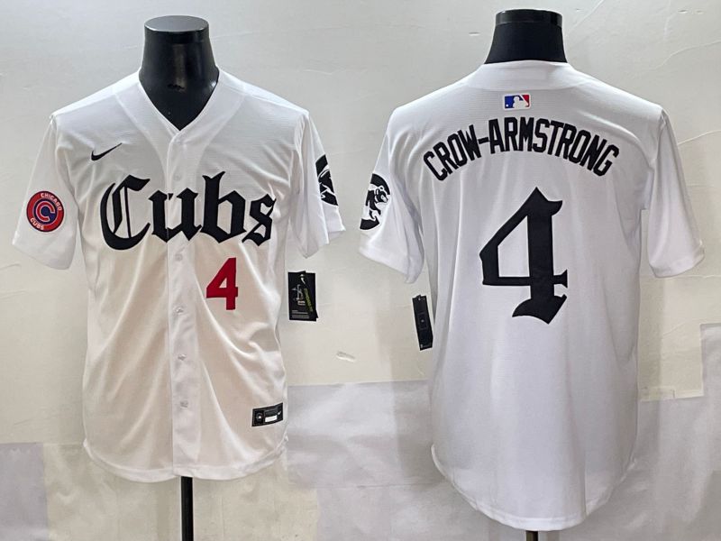 Men 2025 Chicago Cubs 4 Crow-Armstrong White Five generations Joint Name Nike MLB Jersey style 7